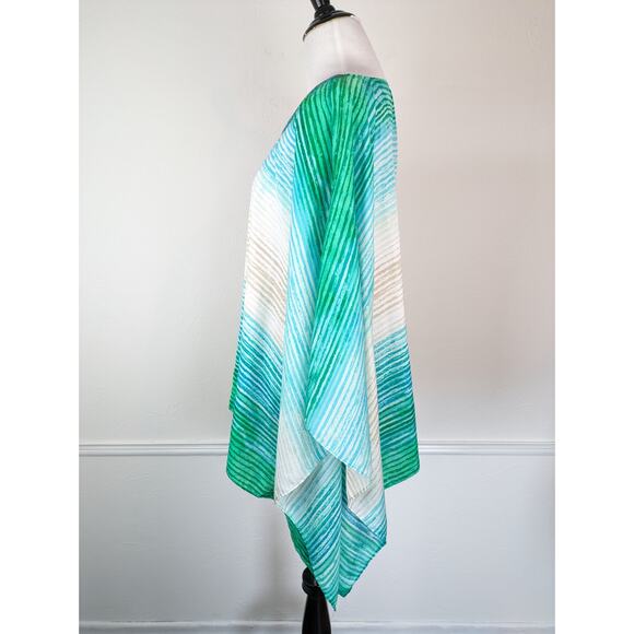 Chico's Poncho Top Beaded Green Ombre Striped Boho Vacation Summer Size S/M - Picture 10 of 15